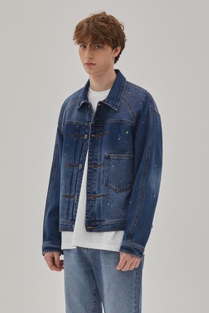 DENIM PAINTING RAGLAN SLEEVE JACKET INDIGO