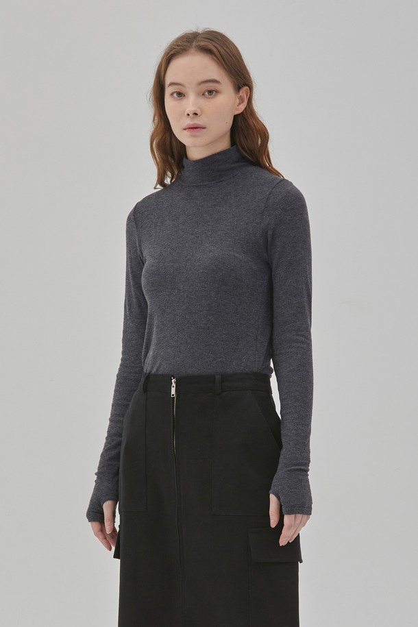 RYUL+WAI: - 긴소매 티셔츠 - ANGORA WARMER HIGH NECK TOP CHARCOAL