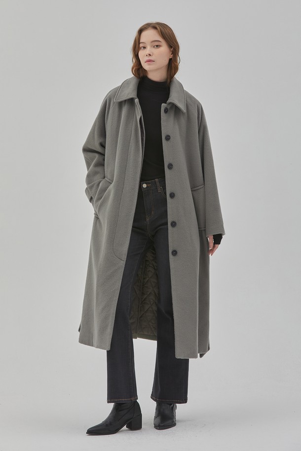 RYUL+WAI: - 코트 - WOOL OVER FIT QUILTING LONG COAT KHAKI