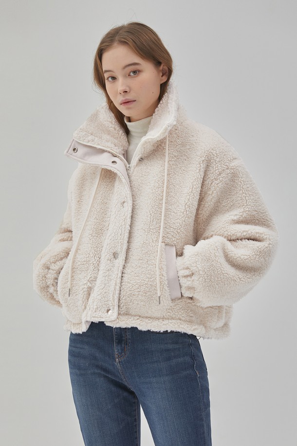 RYUL+WAI: - 코트 - ECO FUR HIGH NECK STRING COAT IVORY