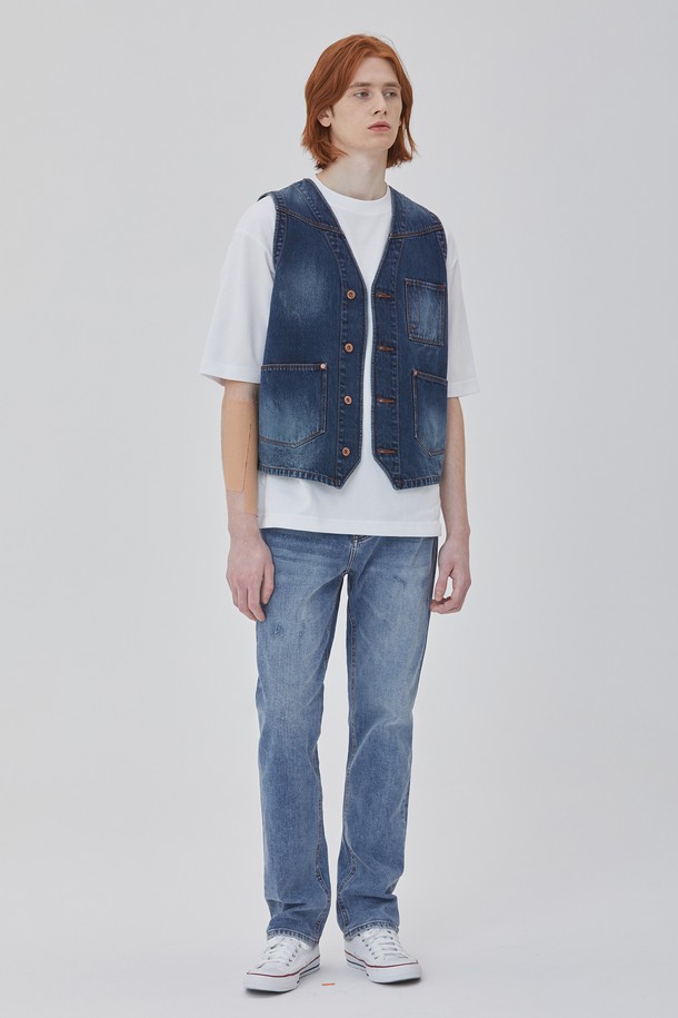 CORK - 베스트 - DENIM 3 POCKETS WASHING VEST INDIGO