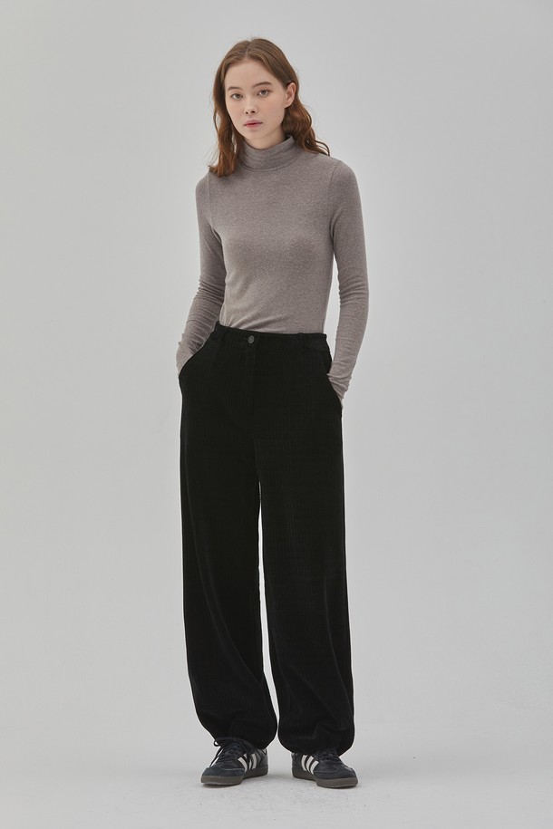 RYUL+WAI: - 롱/미디팬츠 - VELVET CORDUROY STRING WIDE PANTS BLACK