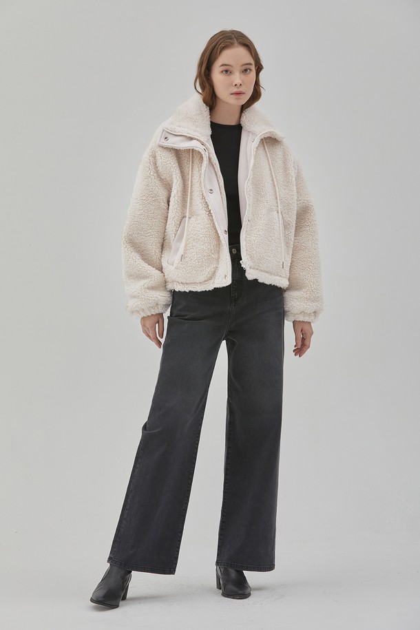 RYUL+WAI: - 코트 - ECO FUR HIGH NECK STRING COAT IVORY