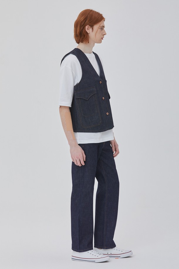 CORK - 베스트 - DENIM MULTI POCKETS RAW VEST INDIGO