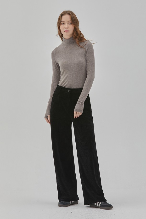 RYUL+WAI: - 롱/미디팬츠 - VELVET CORDUROY STRING WIDE PANTS BLACK