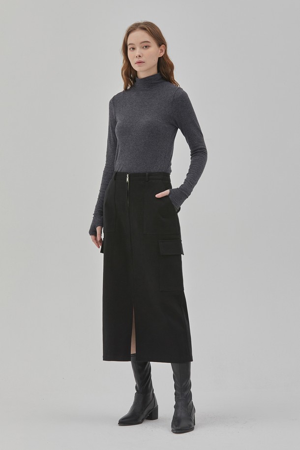 RYUL+WAI: - 긴소매 티셔츠 - ANGORA WARMER HIGH NECK TOP CHARCOAL