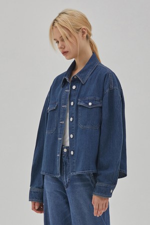 DENIM POCKET CROP JACKET INDIGO