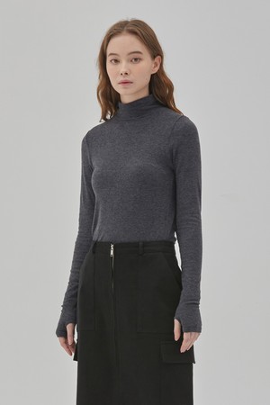 ANGORA WARMER HIGH NECK TOP CHARCOAL