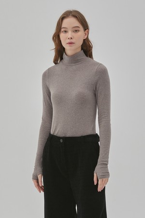 ANGORA WARMER HIGH NECK TOP BROWN