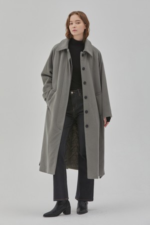 WOOL OVER FIT QUILTING LONG COAT KHAKI