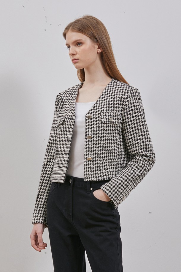 RYUL+WAI: - 자켓 - TWEED CROP BUTTON JACKET BLACK