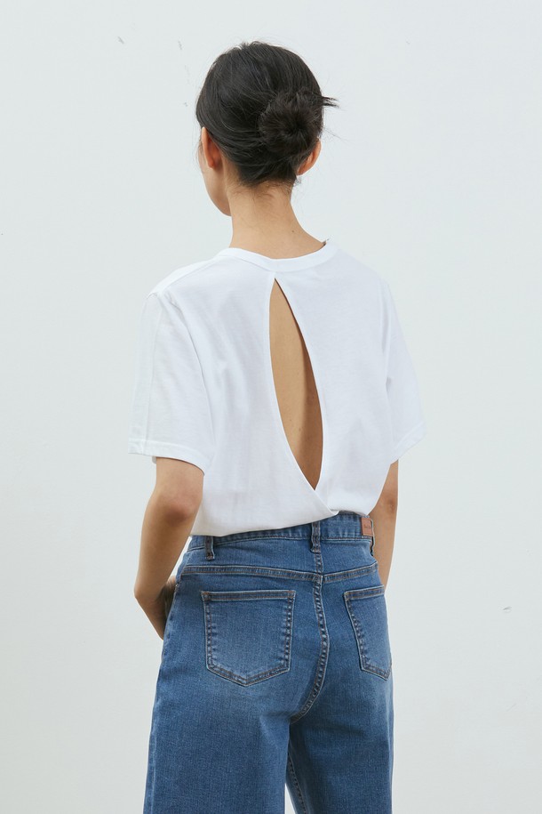 RYUL+WAI: - 반소매 티셔츠 - BACK OPEN WRAP LOOSE TOP WHITE