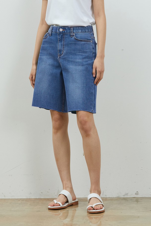 RYUL+WAI: - 데님 - DENIM EDGE CUT INNER COLOR SHORTS BLUE