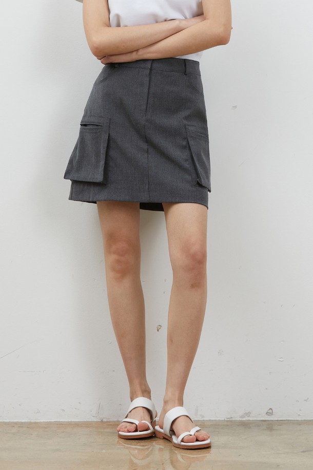 RYUL+WAI: - 미니스커트 - OUT POCKET MINISKIRT GREY