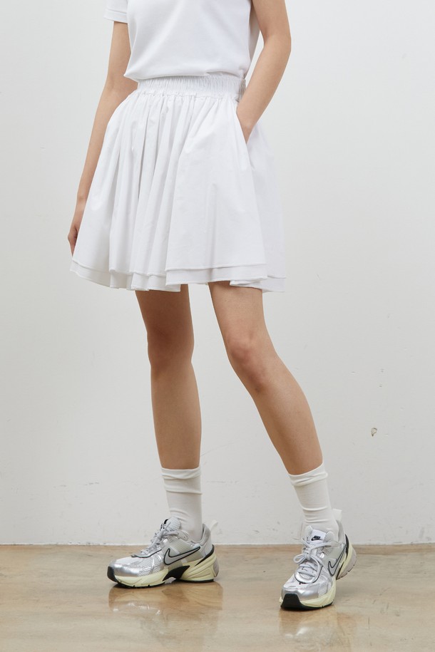 RYUL+WAI: - 미니스커트 - DOUBLE FRILL COTTON MINISKIRT WHITE