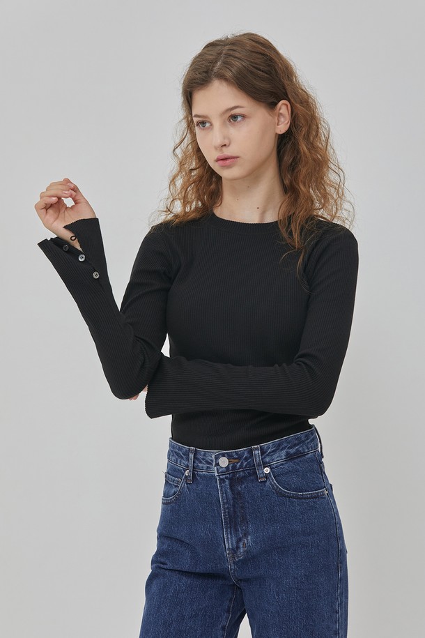 RYUL+WAI: - 스웨터 - BELL SLEEVE BUTTON KNIT BLACK