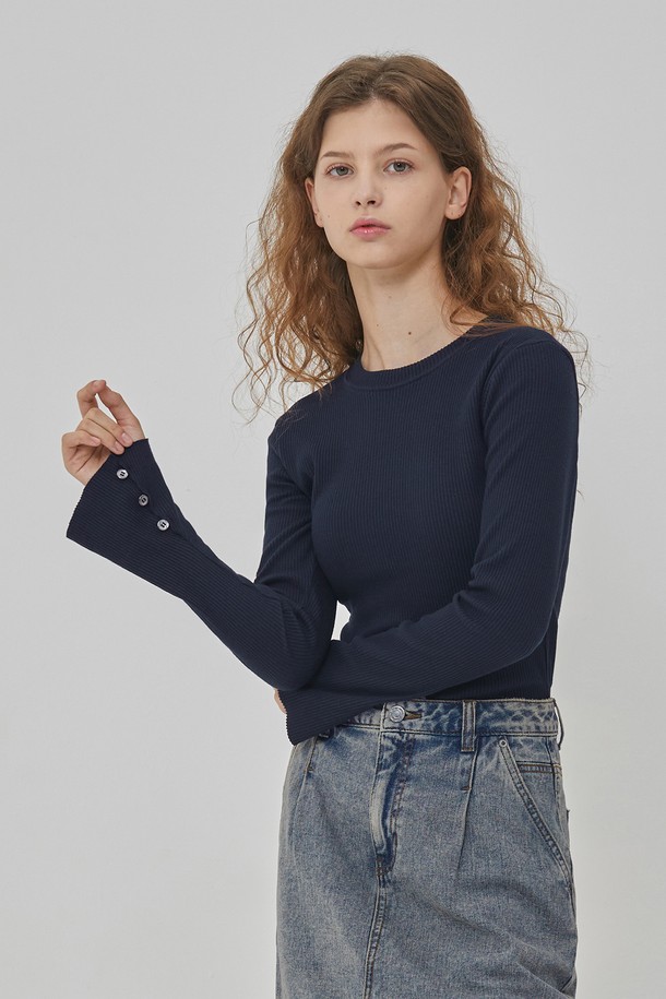 RYUL+WAI: - 스웨터 - BELL SLEEVE BUTTON KNIT NAVY