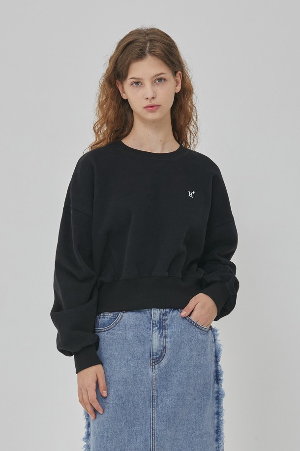 RYUL+WAI: - 스웻셔츠 - CROP STEADY SWEATSHIRT BLACK