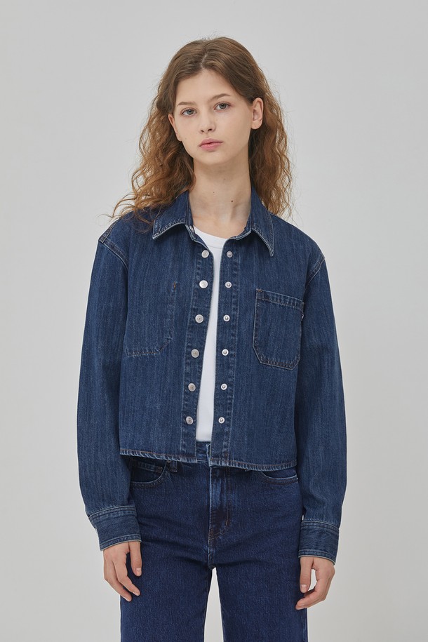 RYUL+WAI: - 셔츠 - DENIM CROP BASIC SHIRKET INDIGO