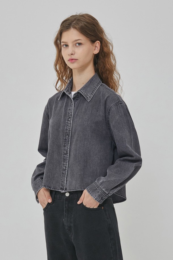 RYUL+WAI: - 셔츠 - DENIM MINIMAL CROP SHIRT GREY