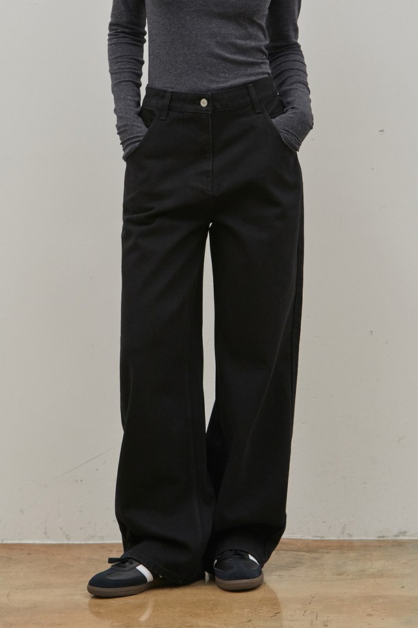 RYUL+WAI: - 데님 - DENIM LOOSE LONG WIDE PANTS BLACK