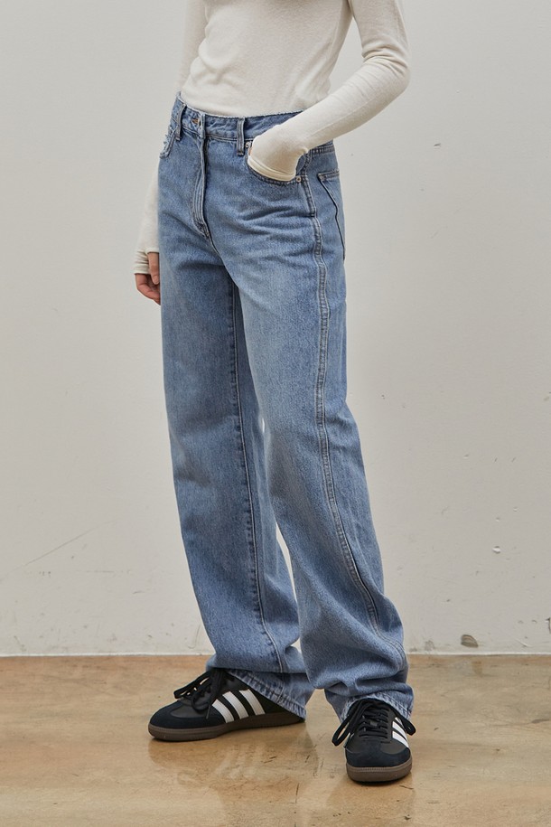 RYUL+WAI: - 데님 - DENIM CLASSIC STRAIGHT LONG PANTS BLUE