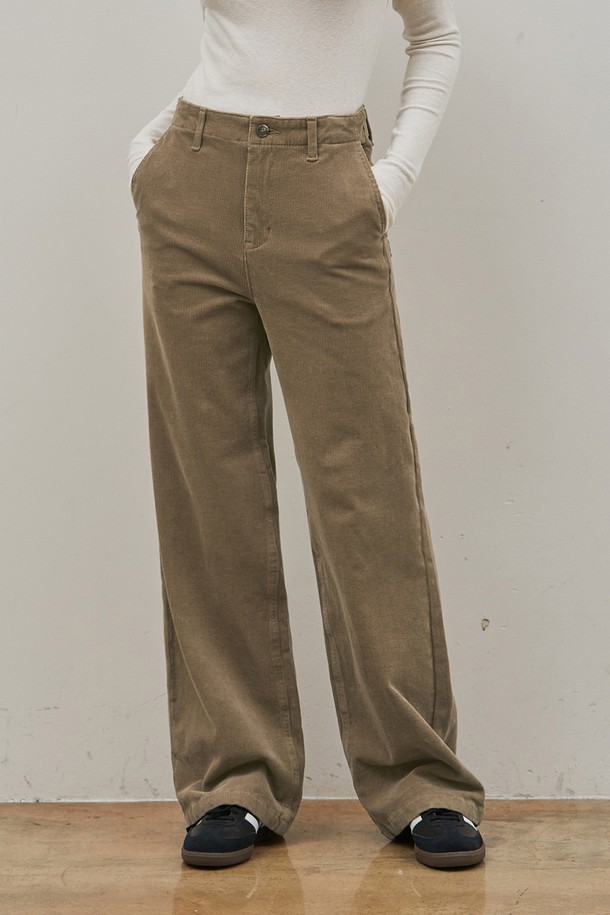 RYUL+WAI: - 롱/미디팬츠 - CORDUROY STEADY STRAIGHT LONG PANTS BROWN