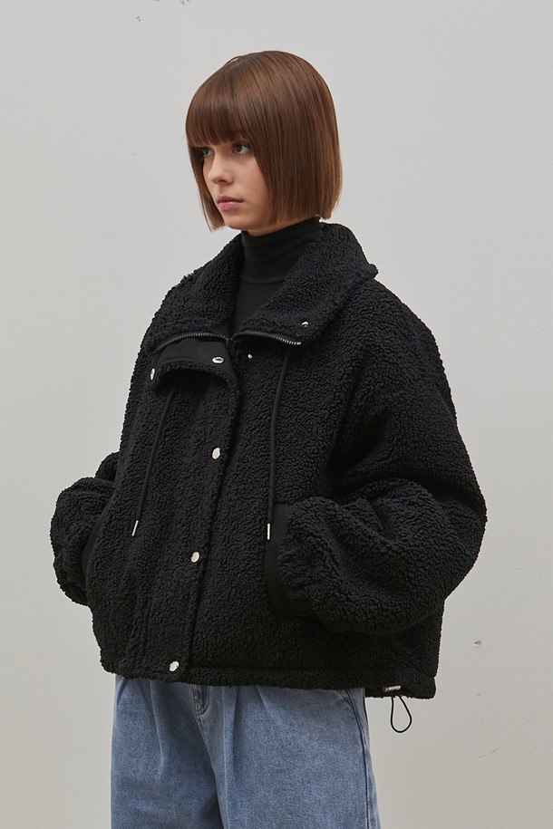 RYUL+WAI: - 코트 - ECO FUR HIGH NECK OVER COAT BLACK