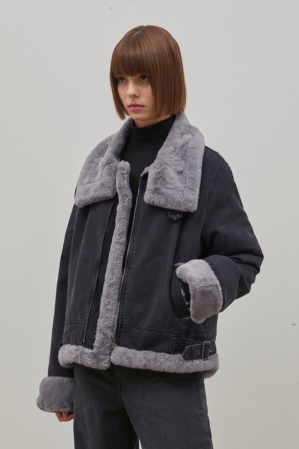 RYUL+WAI: - 자켓 - DENIM ECO MINK FUR JACKET BLACK