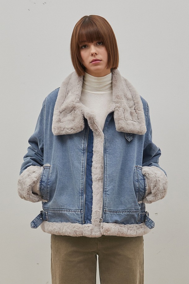 RYUL+WAI: - 자켓 - DENIM ECO MINK FUR JACKET INDIGO