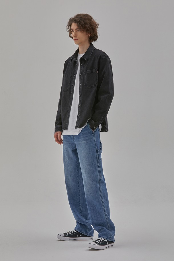 CORK - 긴팔셔츠 - DENIM SEMI OVER FIT STON WASHING SHIRKET BLACK