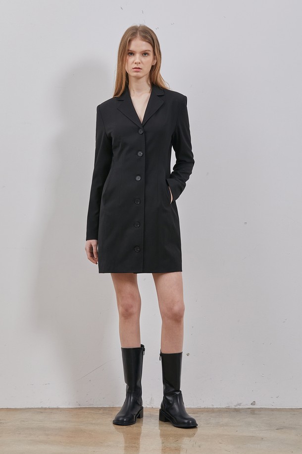 RYUL+WAI: - 긴소매 원피스 - WOOL TAILORED MINI DRESS BLACK