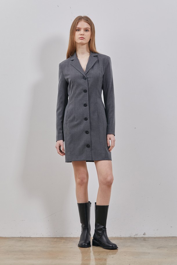 RYUL+WAI: - 긴소매 원피스 - WOOL TAILORED MINI DRESS GREY