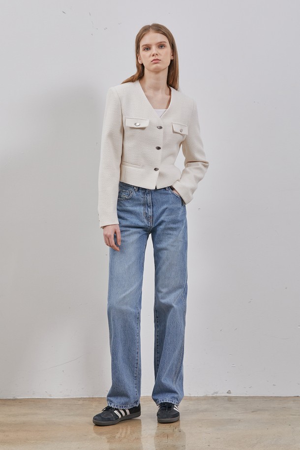 RYUL+WAI: - 자켓 - TWEED CROP BUTTON JACKET IVORY