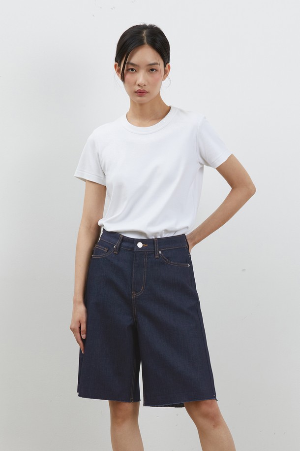 RYUL+WAI: - 데님 - DENIM EDGE CUT INNER CHECK SHORTS INDIGO