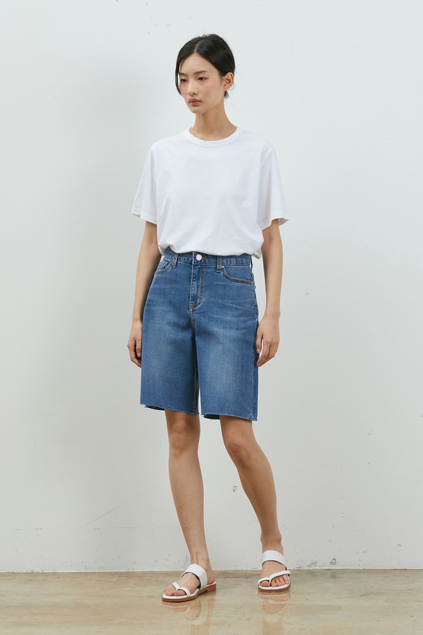 RYUL+WAI: - 데님 - DENIM EDGE CUT INNER COLOR SHORTS BLUE