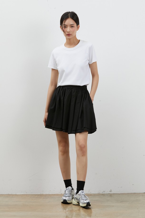 RYUL+WAI: - 미니스커트 - DOUBLE FRILL COTTON MINISKIRT BLACK