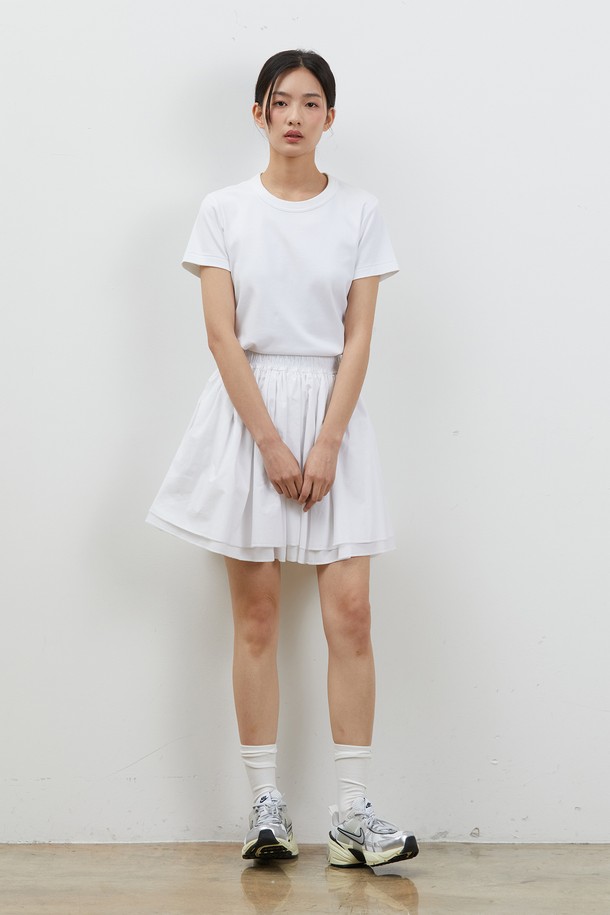 RYUL+WAI: - 미니스커트 - DOUBLE FRILL COTTON MINISKIRT WHITE