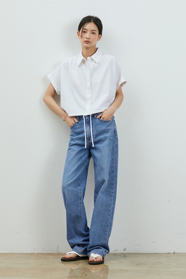 RYUL+WAI: - 블라우스 - LINEN SHIRRING CROP BLOUSE IVORY