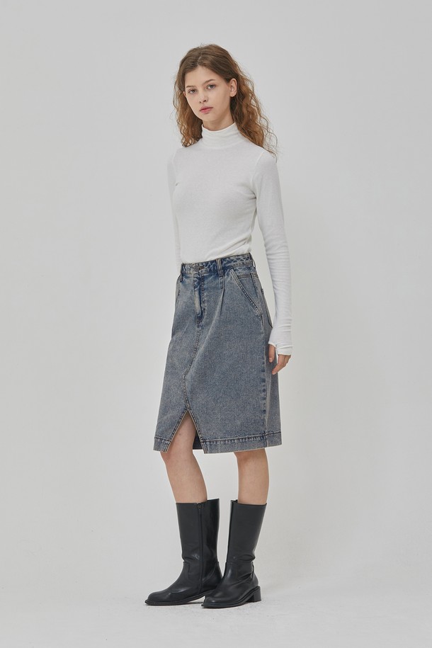 RYUL+WAI: - 데님 - DENIM TUCK VINTAGE MIDI SKIRT INDIGO