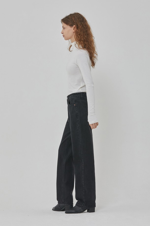 RYUL+WAI: - 데님 - DENIM LONG STRAIGHT PANTS WASHING BLACK