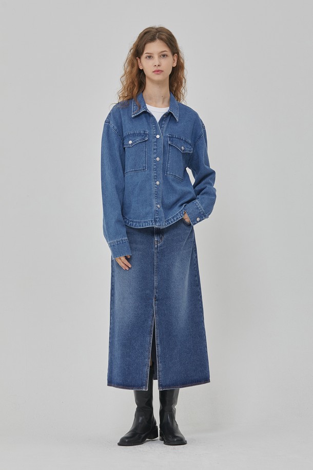 RYUL+WAI: - 셔츠 - DENIM ROUND HEM OVERFIT SHIRKET INDIGO