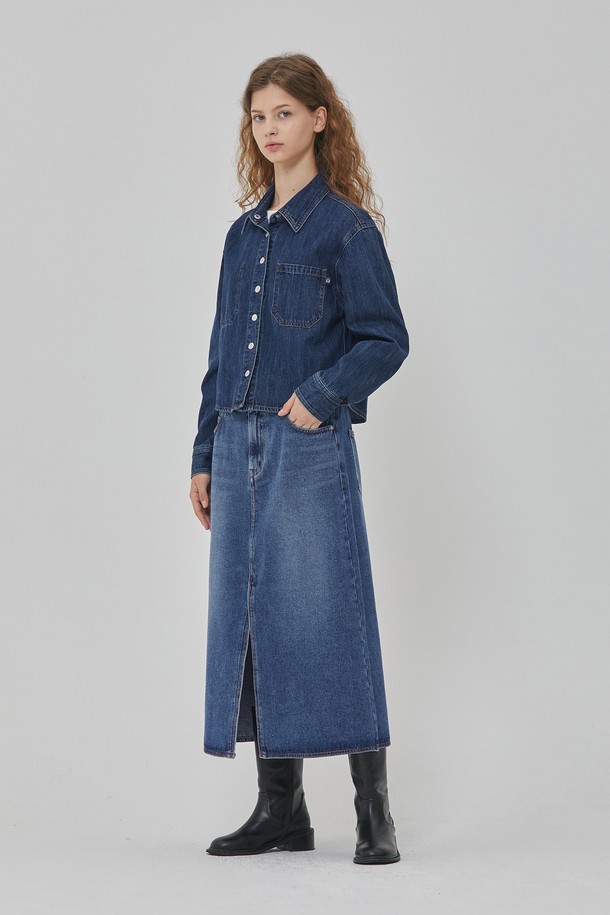 RYUL+WAI: - 셔츠 - DENIM CROP BASIC SHIRKET INDIGO