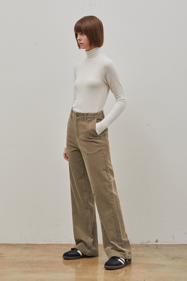 RYUL+WAI: - 롱/미디팬츠 - CORDUROY STEADY STRAIGHT LONG PANTS BROWN