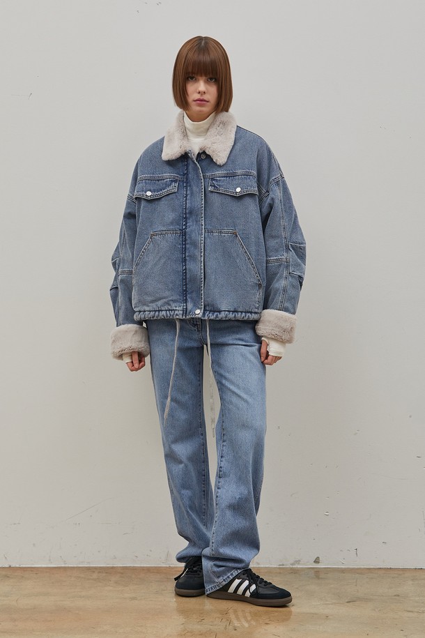 RYUL+WAI: - 자켓 - DENIM TUCK SLEEVE ECO FUR JACKET INDIGO