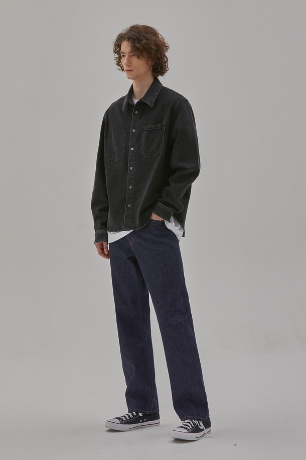 CORK - 긴팔셔츠 - DENIM SEMI OVER FIT STON WASHING SHIRKET BLACK