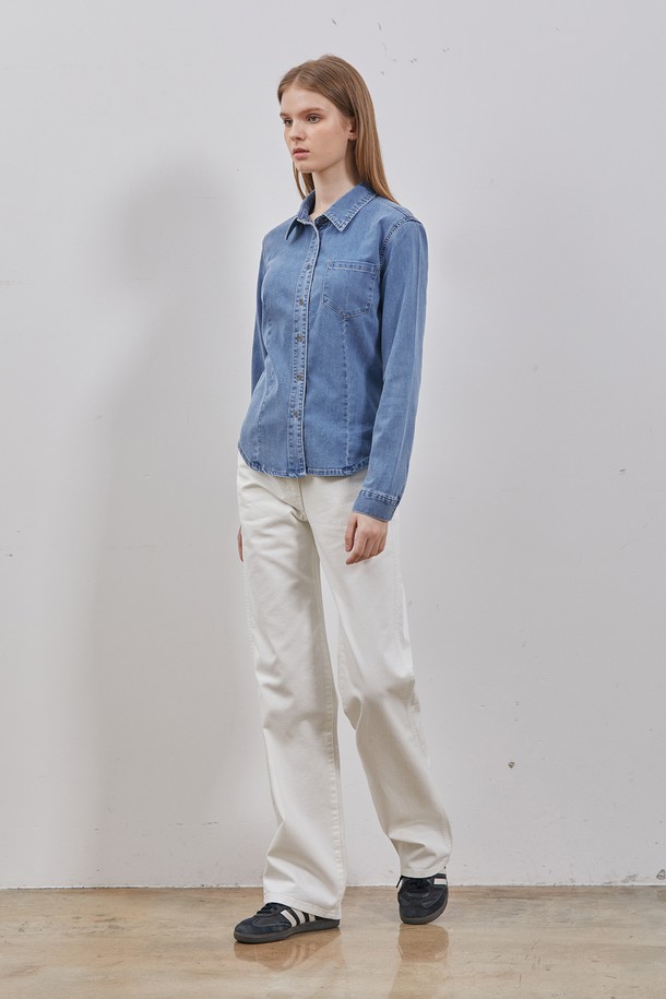 RYUL+WAI: - 셔츠 - DENIM BASIC ONE POCKET SHIRT BLUE