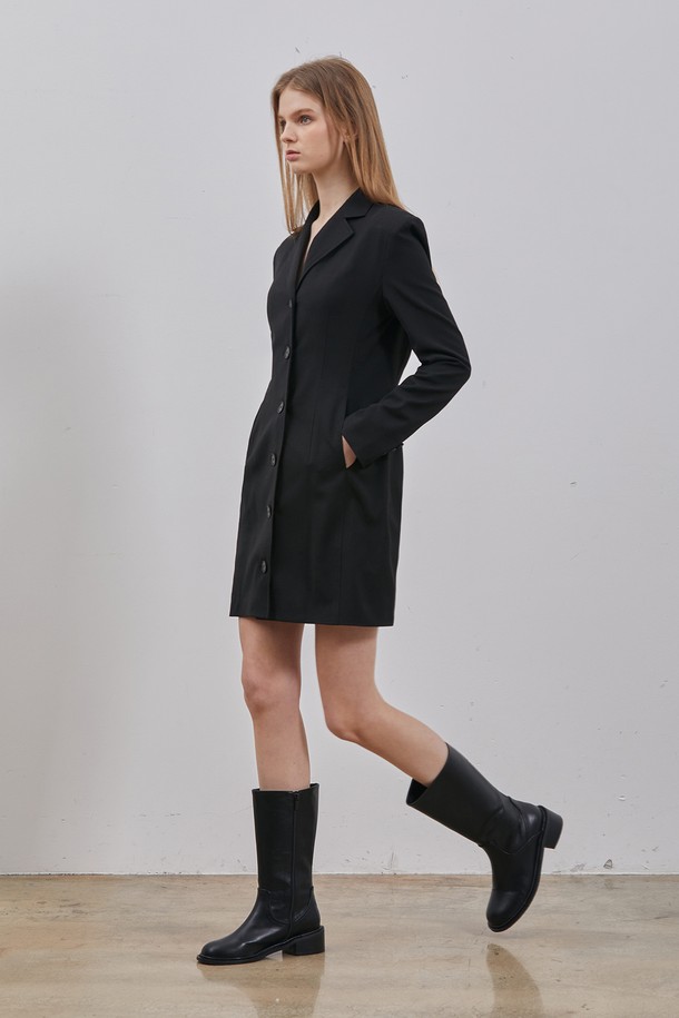 RYUL+WAI: - 긴소매 원피스 - WOOL TAILORED MINI DRESS BLACK