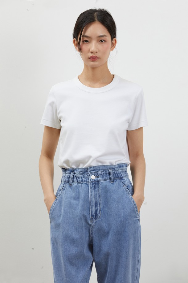 RYUL+WAI: - 데님 - DENIM BANDING TAPERED CROP PANTS BLUE