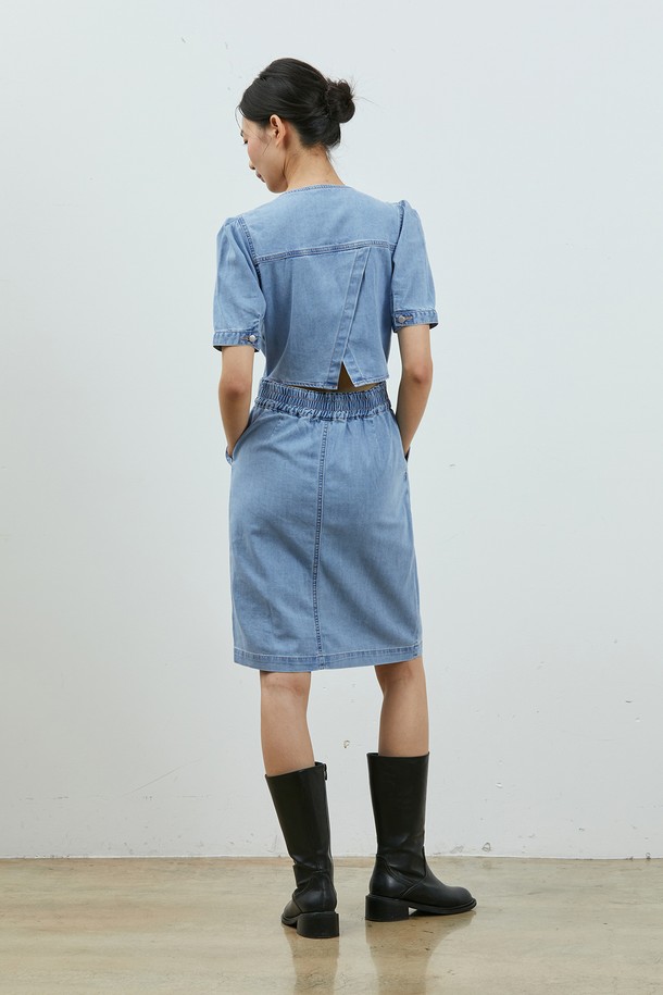 RYUL+WAI: - 데님 원피스 - DENIM BACK OPEN MINIDRESS BLUE